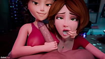 Immersive 3D milf affair. Double MILF blowjob.
