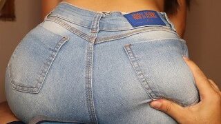 My large-sized stepcousin, in form-fitting denims, dances intimately on my lap.